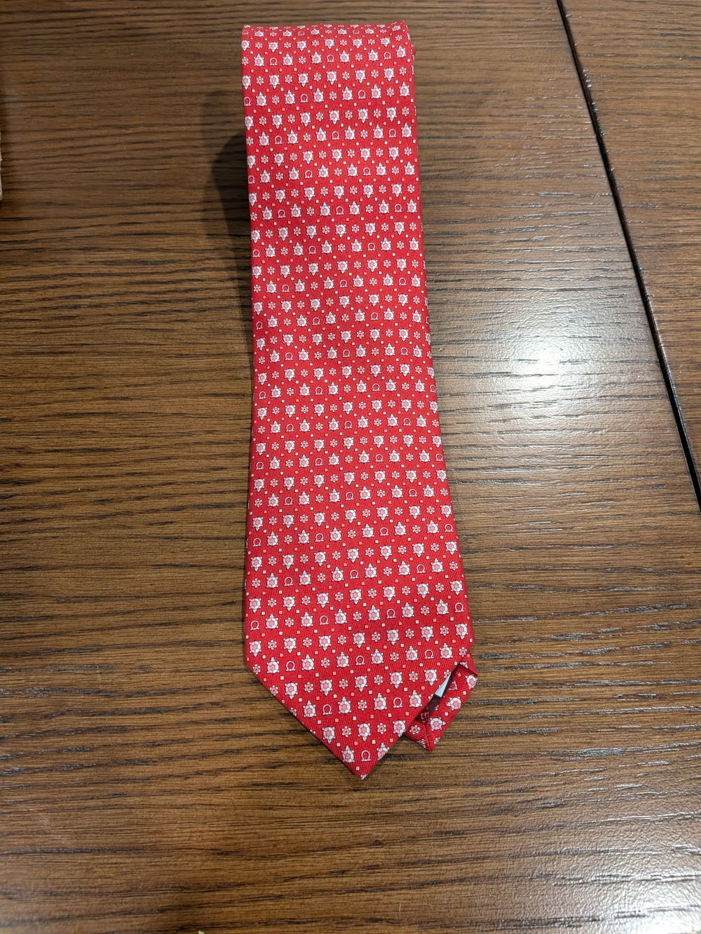 Salvatore Ferragamo Red Silk Tie with White Micro Pattern